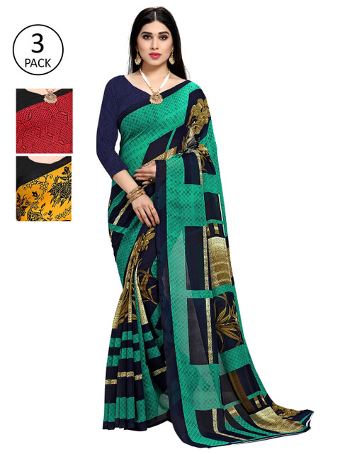 

KALINI Multicolour Printed Georgette Daily Wear Sarees-Pack of 3, Yellow