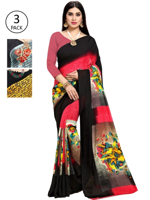 

KALINI Pack of 3 Printed Saree, Black