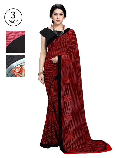 

KALINI Pack Of 3 Printed Saree, Black