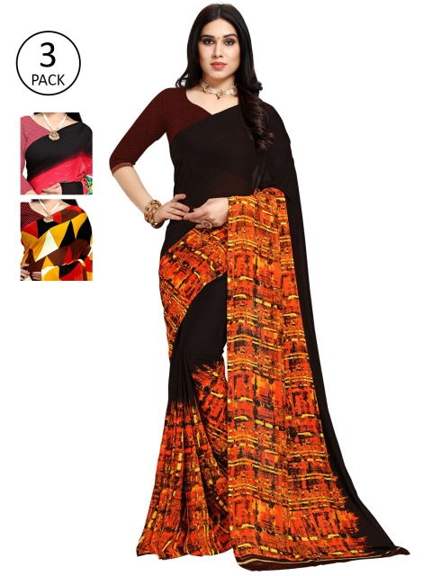 

KALINI Multicolour Printed Georgette Daily Wear Sarees-Pack of 3, Black