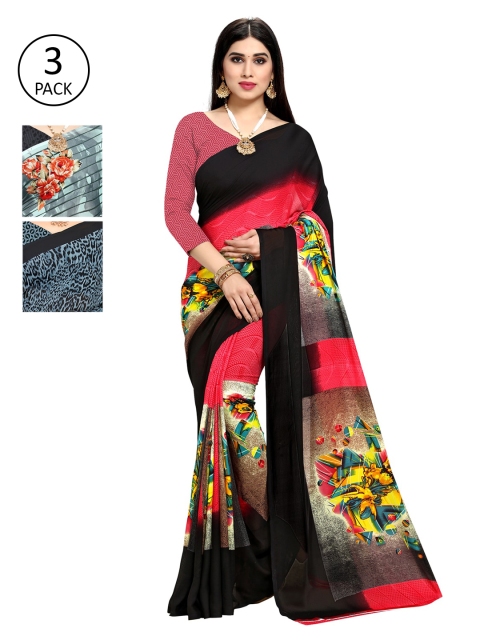 

KALINI Black & Pink Pack of 3 Saree