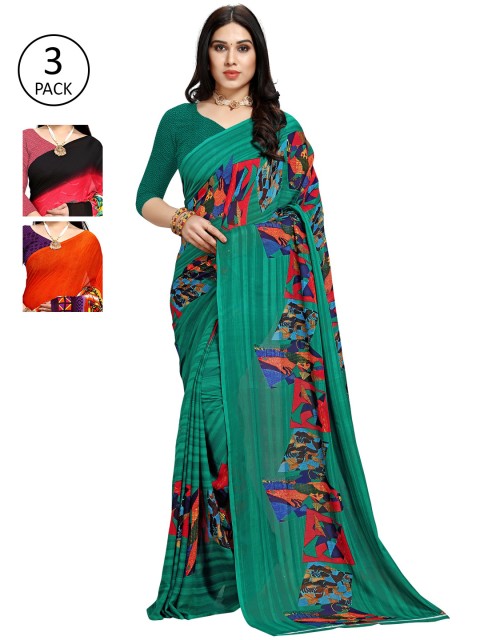 

KALINI Black & Orange Pack of 3 Saree