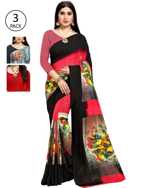 

KALINI Pack of 3 Printed Poly Georgette Sarees, Multi