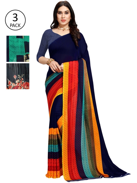 

KALINI Pack Of 3 Black & Navy Blue Saree