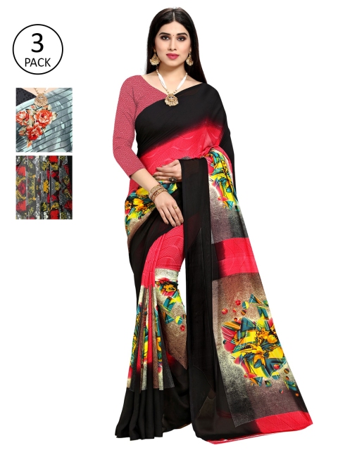 

KALINI Pack of 3 Printed Poly Georgette Sarees, Multi