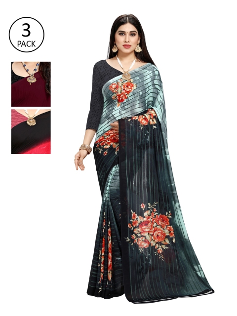 

KALINI Black & Maroon Pack of 3 Saree