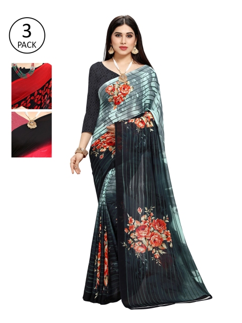 

KALINI Pack Of 3 Blue & Red Floral Saree