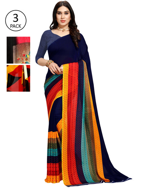 

KALINI Set of 3 Poly Georgette Saree, Multi