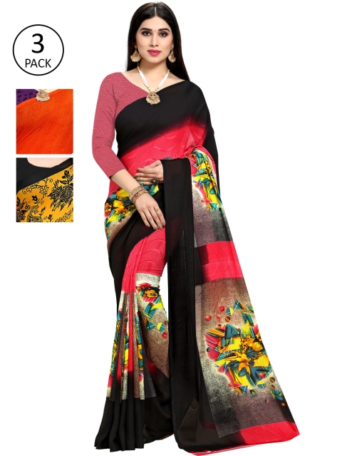 

KALINI Pack Of 3 Printed Saree, Black