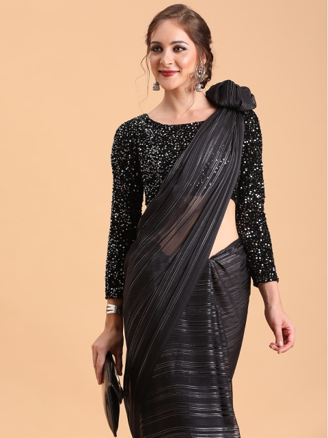 

Sangria Black Embellished Sequinned Silk Blend Saree
