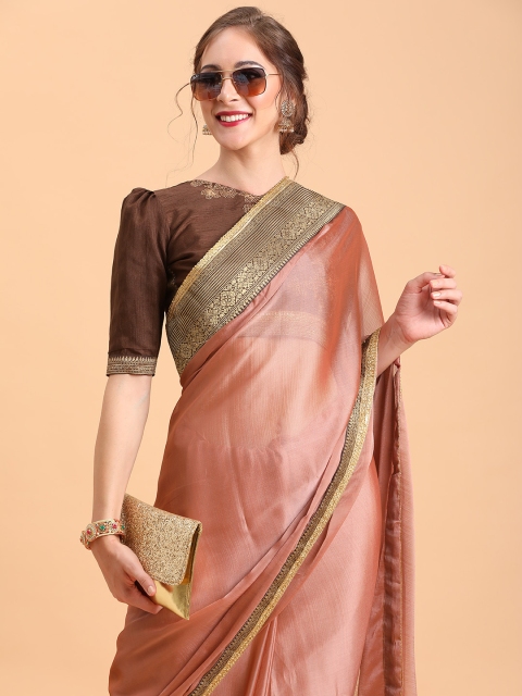 

Sangria Pink & Coffee Brown Zari Silk Blend Saree