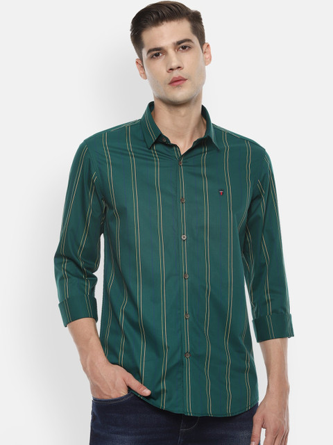 

Louis Philippe Sport Men Green Super Slim Fit Striped Pure Cotton Casual Shirt