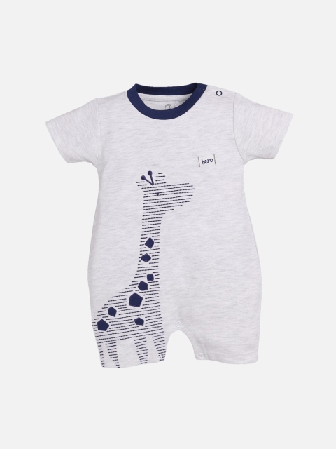 

BABY GO Infant Boys Grey & Navy Blue Embroidered Pure Cotton Rompers