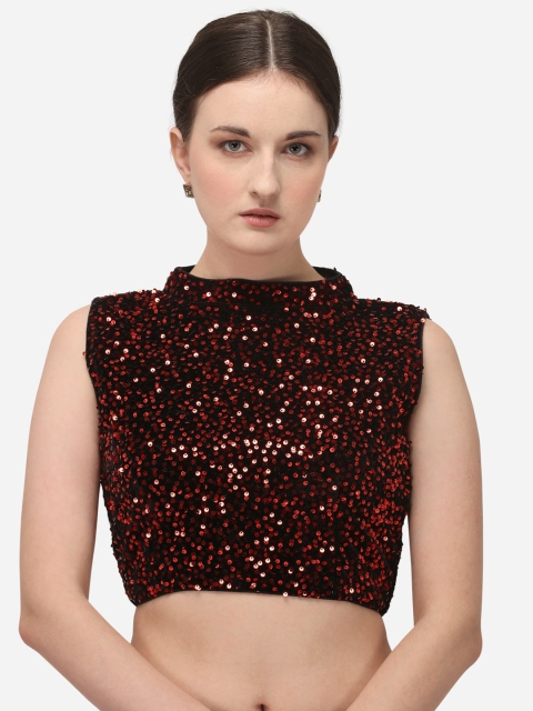 

Amrutam Fab Women Red & Black Embellished Velvet Saree Blouse