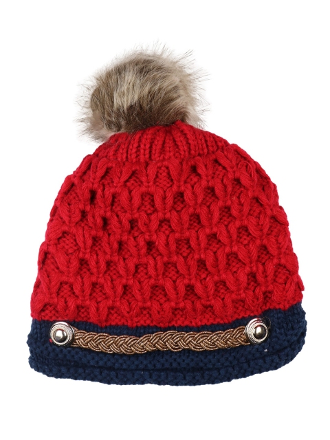 

iSWEVEN Women Red & Navy Blue Beanie