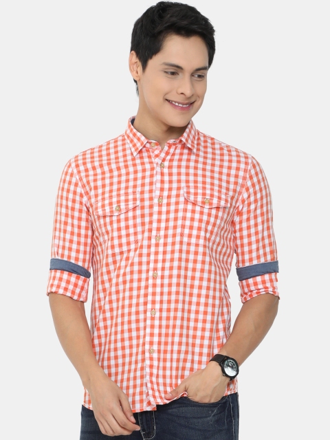 

HERE&NOW Men Orange Slim Fit Gingham Checks Checked Casual Shirt