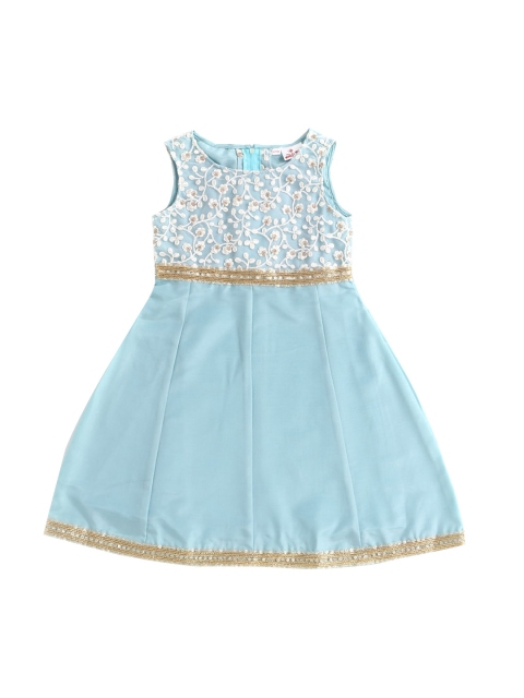 

The Magic Wand Girls Blue & Gold-Toned Embroidered Net Ethnic Dress