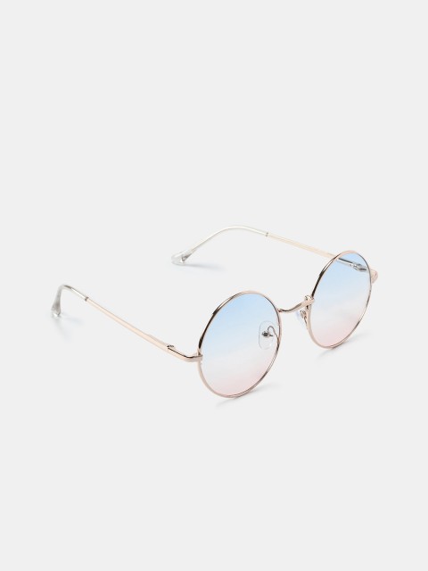 

DukieKooky Unisex Kids Pink Lens & Rose Gold-Toned Round Sunglasses with UV Protected Lens, Blue