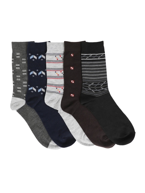 

FabSeasons Unisex Pack Of 5 Patterned Calf-Length Socks, Black