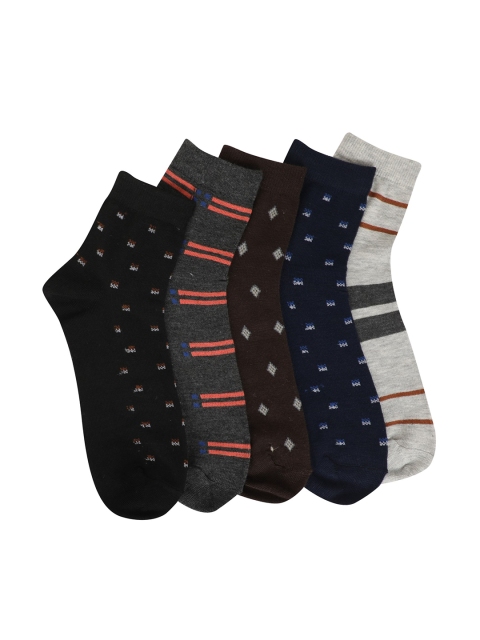 

FabSeasons Unisex Pack Of 5 Multi Coloured Patterned Calf-Length Socks, Grey
