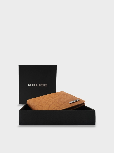 

Police Men Tan Abstract Textured Leather Two Fold Wallet