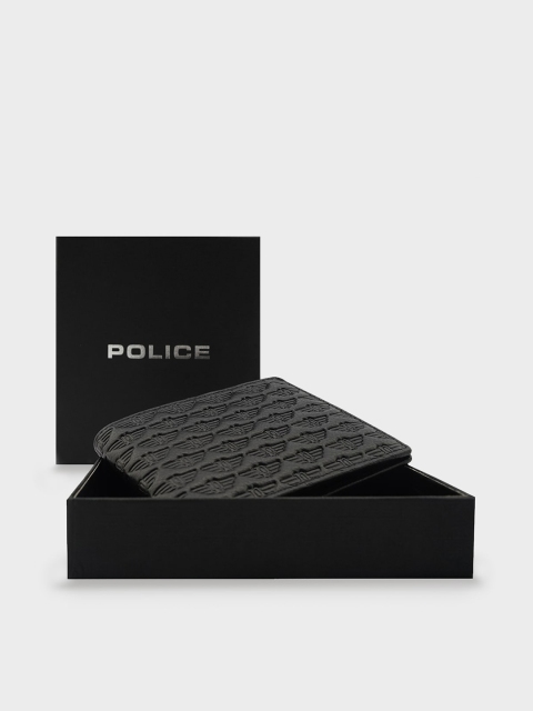 

Police Men Black Textured Leather Two Fold Wallet with RFID