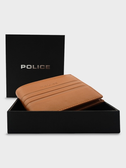 

Police Men Beige Striped Textured Leather Two Fold Wallet