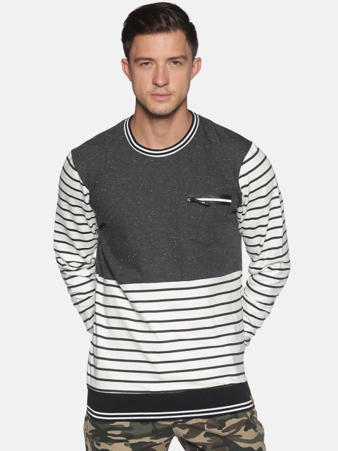 

Campus Sutra Men White Striped Sweatshirt
