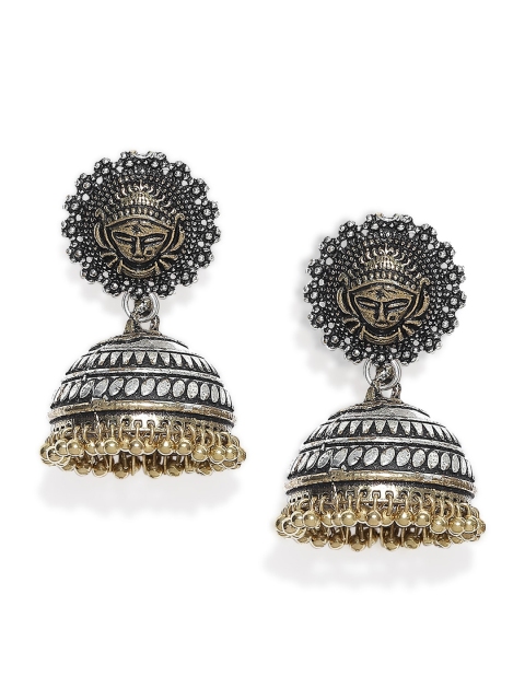 

FIROZA Silver and Gold-Toned Oxidised Contemporary Jhumkas Earrings