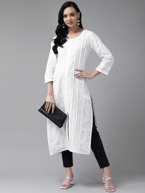 

ADA Women White Sustainable Hand Chikankari Embroidered Straight Kurta