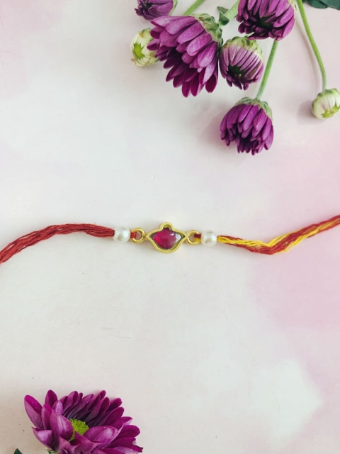 

Amaltaas Womens White & Gold Kundan Lotus Bhai Rakhi, Red