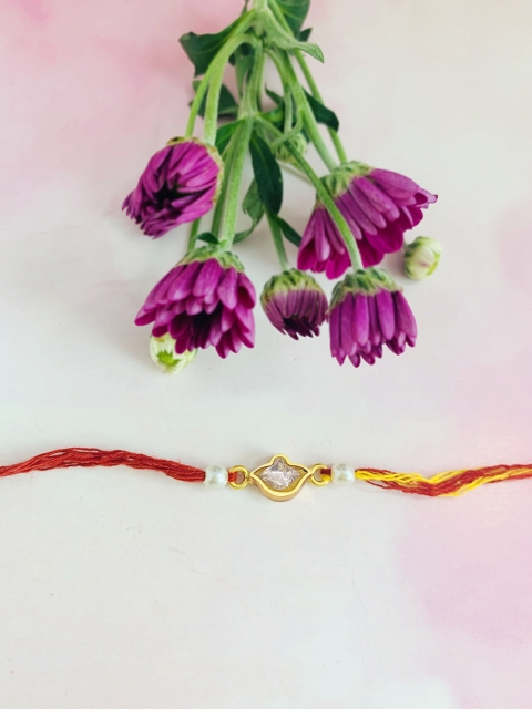 

Amaltaas Womens White & Gold Kundan Lotus Bhai Rakhi