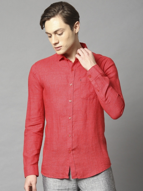 

HARSAM Men Red Micro Checked Linen Casual Shirt