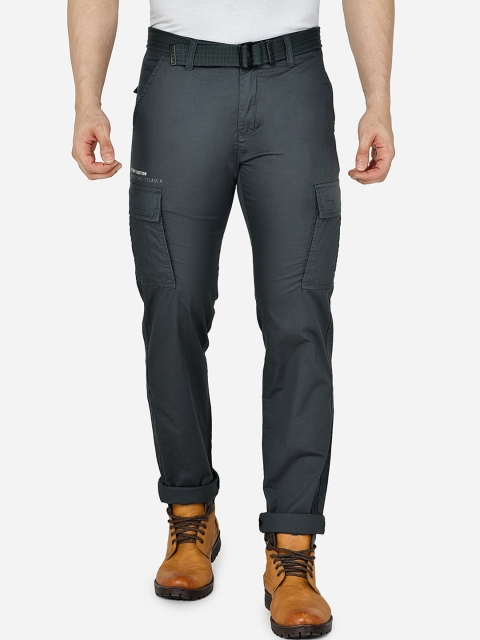 

beevee Men Charcoal Grey Solid Regular Fit Cargos Trousers
