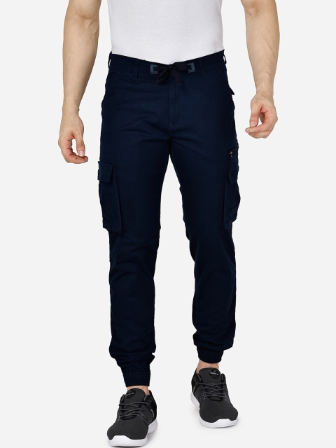 

beevee Men Navy Blue Mid-Rise Cargo Joggers