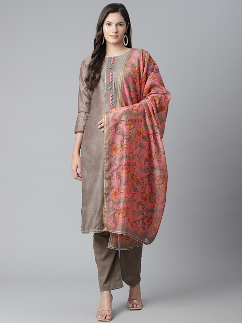 

Readiprint Fashions Taupe & Pink Unstitched Dress Material