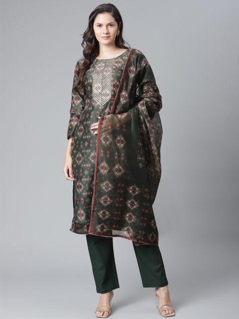 

Readiprint Fashions Green & Pink Printed Unstitched Dress Material