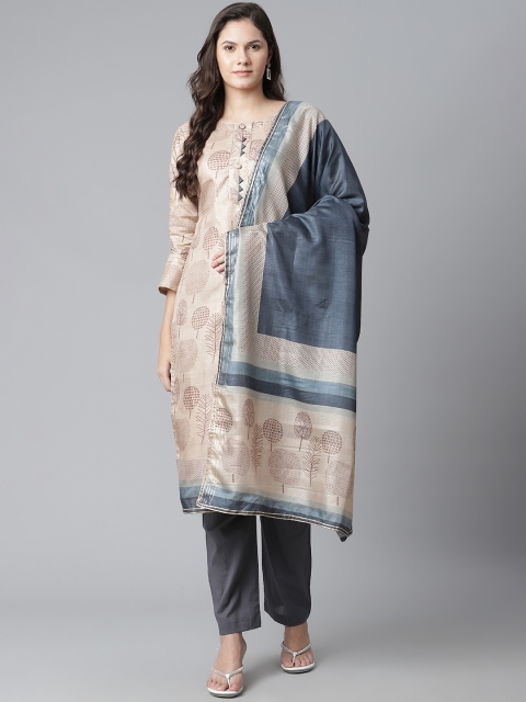 

Readiprint Fashions Beige & Brown Printed Unstitched Dress Material