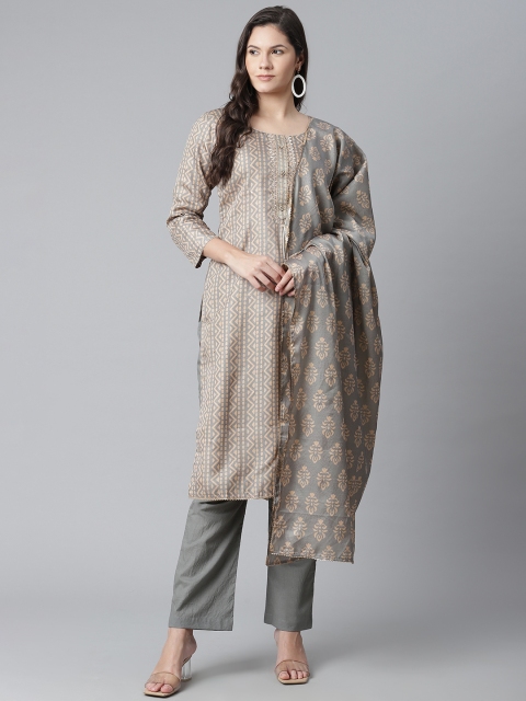 

Readiprint Fashions Grey & Beige Printed Unstitched Dress Material