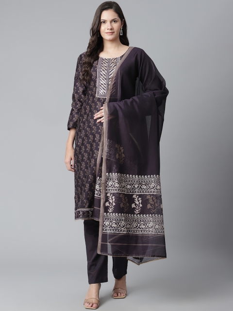 

Readiprint Fashions Charcoal Grey & Taupe Printed Unstitched Dress Material