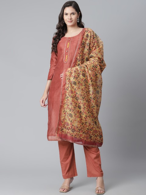 

Readiprint Fashions Coral Red & Mustard Yellow Printed Unstitched Dress Material