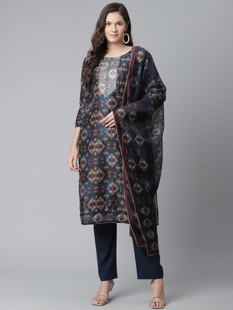 

Readiprint Fashions Navy Blue & Beige Printed Unstitched Dress Material