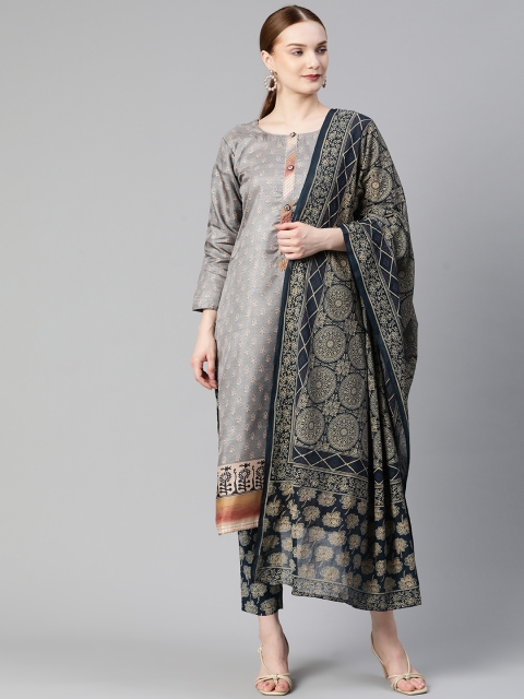 

Readiprint Fashions Women Grey & Beige Printed Unstitched Dress Material
