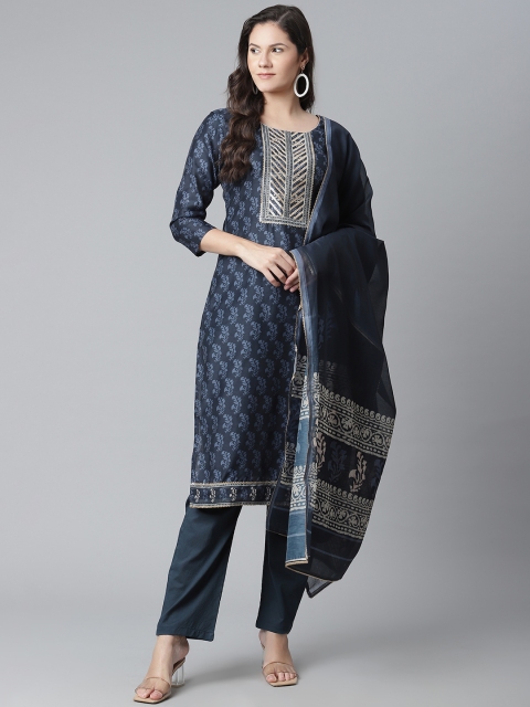 

Readiprint Fashions Navy Printed Unstitched Dress Material, Navy blue