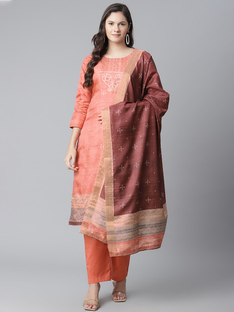 

Readiprint Fashions Peach-Coloured & Maroon Printed Unstitched Dress Material