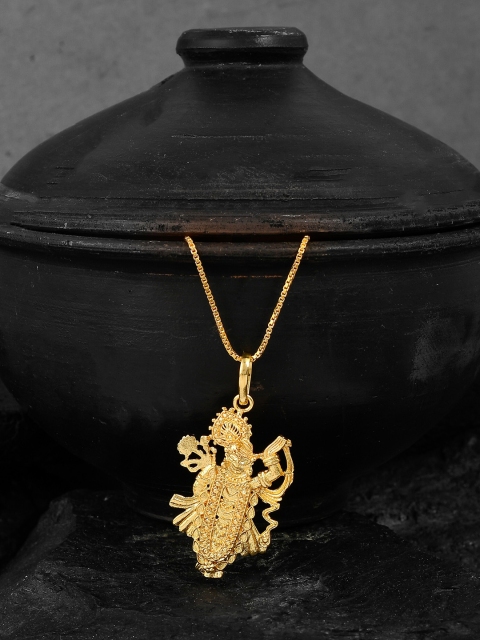 

Silvermerc Designs Gold-Plated Temple Shrinath Shrijee Pendant With Chain
