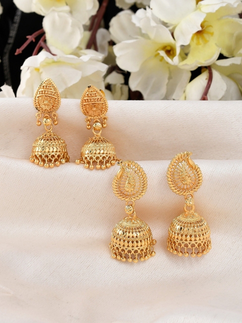 

Silvermerc Designs Gold-Toned & Gold Plated Set of 2 Jhumkas Earrings