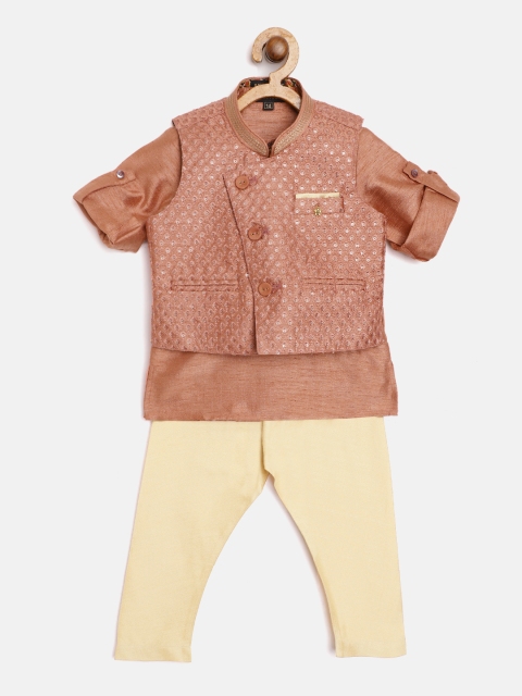 

Readiprint Fashions Boys Brown & Off-White Solid Kurta with Pyjamas & Nehru Jacket