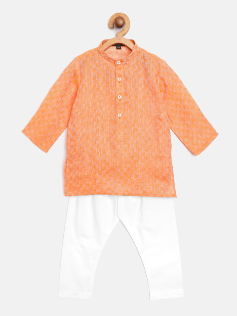 

Readiprint Fashions Boys Coral Orange Self Checked Kurta with Pyjamas