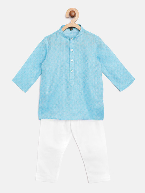 

Readiprint Fashions Boys Blue Printed Linen Self Checked Kurta with Pyjamas